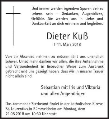 Traueranzeige von Dieter Kuß von Trauerportal Rhein Main Presse