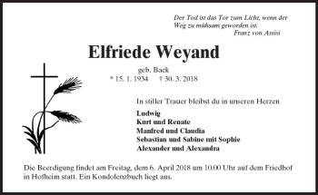 Traueranzeige von Elfriede Weyand von Trauerportal Rhein Main Presse
