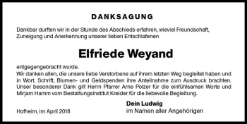 Traueranzeige von Elfriede Weyand von Trauerportal Rhein Main Presse