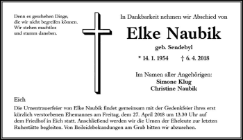 Traueranzeige von Elke Naubik von Trauerportal Rhein Main Presse