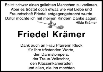 Traueranzeige von Friedel Krämer von Trauerportal Rhein Main Presse
