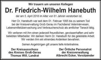 Traueranzeige von Friedrich-Wilhelm Hanebuth von Trauerportal Rhein Main Presse