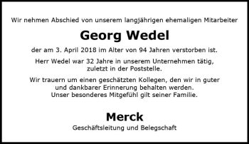Traueranzeige von Georg Wedel von Trauerportal Rhein Main Presse