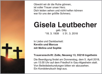 Traueranzeige von Gisela Leutbecher von Trauerportal Rhein Main Presse