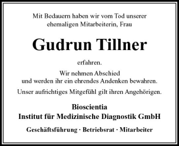 Traueranzeige von Gudrun Tillner von Trauerportal Rhein Main Presse