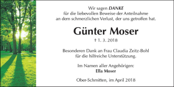 Traueranzeige von Günter Moser von  Kreisanzeiger
