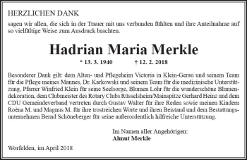 Traueranzeige von Hadrian Maria Merkle von Trauerportal Rhein Main Presse