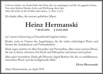 Traueranzeige von Heinz Hermanski von Trauerportal Rhein Main Presse
