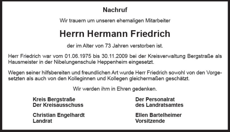  Traueranzeige für Hermann Friedrich vom 18.04.2018 aus Trauerportal Rhein Main Presse