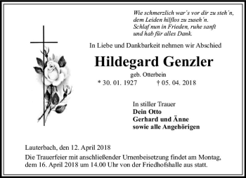 Traueranzeige von Hildegard Genzier von VRM Trauer