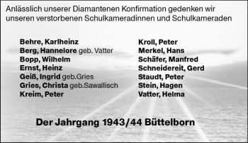 Traueranzeige von Im Gedenken  von Trauerportal Rhein Main Presse