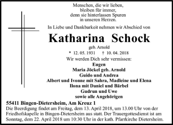 Traueranzeige von Katharina Schock von Trauerportal Rhein Main Presse