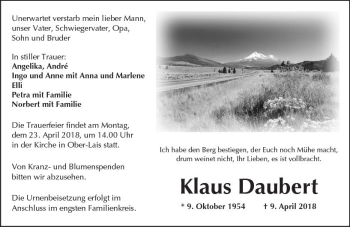 Traueranzeige von Klaus Daubert von  Kreisanzeiger