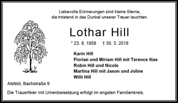 Traueranzeige von Lothar Hill von VRM Trauer