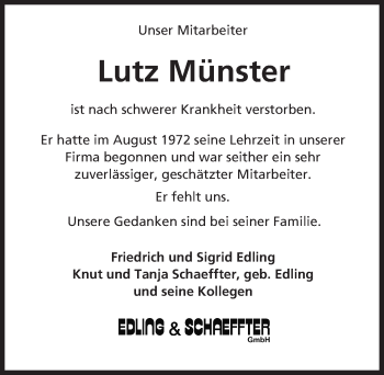 Traueranzeige von Lutz Münster von Trauerportal Rhein Main Presse