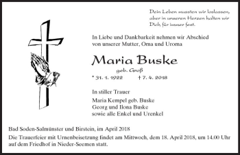 Traueranzeige von Maria Buske von  Kreisanzeiger