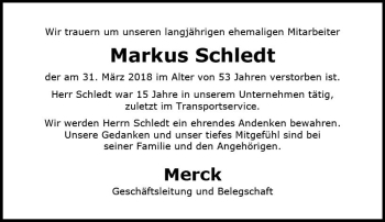 Traueranzeige von Markus Schledt von Trauerportal Rhein Main Presse