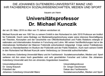 Traueranzeige von Michael Kunczik von Trauerportal Rhein Main Presse
