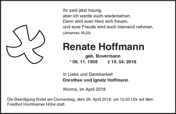 Traueranzeige von Renate Hoffmann von Trauerportal Rhein Main Presse