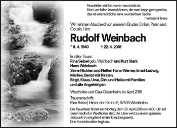 Traueranzeige von Rudolf Weinbach von Trauerportal Rhein Main Presse