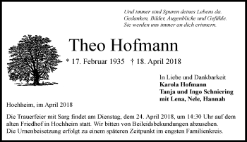 Traueranzeige von Theo Hofmann von Trauerportal Rhein Main Presse
