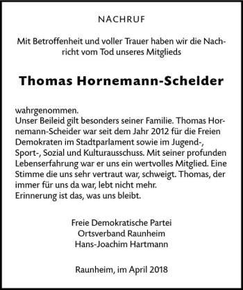 Traueranzeige von Thomas Hornemann-Scheider von Trauerportal Rhein Main Presse
