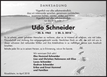 Traueranzeige von Udo Schneider von Trauerportal Rhein Main Presse