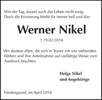 Traueranzeige von Werner Nikel von Trauerportal Rhein Main Presse