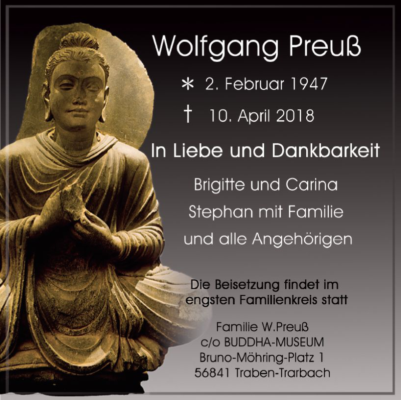  Traueranzeige für Wolfgang Preuß vom 18.04.2018 aus Trauerportal Rhein Main Presse