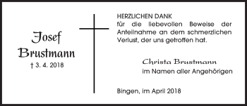 Traueranzeige von Josef Brustmann von Trauerportal Rhein Main Presse