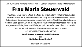 Traueranzeige von Maria Steuerwald von VRM Tageszeitungen