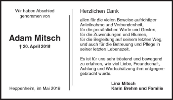Traueranzeige von Adam Mitsch von Trauerportal Rhein Main Presse