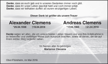 Traueranzeige von Alexander Clemens von Trauerportal Rhein Main Presse