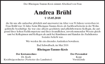 Traueranzeige von Andrea Brühl von Trauerportal Rhein Main Presse
