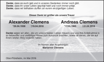 Traueranzeige von Andreas Clemens von Trauerportal Rhein Main Presse