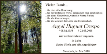 Traueranzeige von Angel Huguet Crespo von Trauerportal Rhein Main Presse