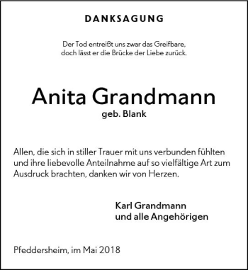 Traueranzeige von Anita Grandmann von Trauerportal Rhein Main Presse