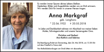 Traueranzeige von Anna Markgraf von Trauerportal Rhein Main Presse