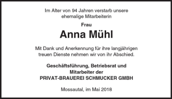 Traueranzeige von Anna Mühl von Trauerportal Rhein Main Presse