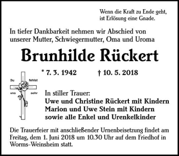 Traueranzeige von Brunhilde Rückert von Trauerportal Rhein Main Presse