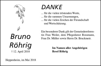 Traueranzeige von Bruno Röhrig von Trauerportal Rhein Main Presse