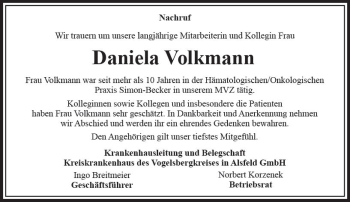 Traueranzeige von Daniela Volkmann von VRM Trauer