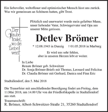 Traueranzeige von Detlev Brömer von Trauerportal Rhein Main Presse