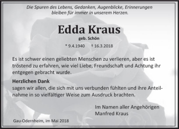 Traueranzeige von Edda Kraus von Trauerportal Rhein Main Presse
