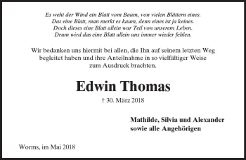 Traueranzeige von Edwin Thomas von Trauerportal Rhein Main Presse