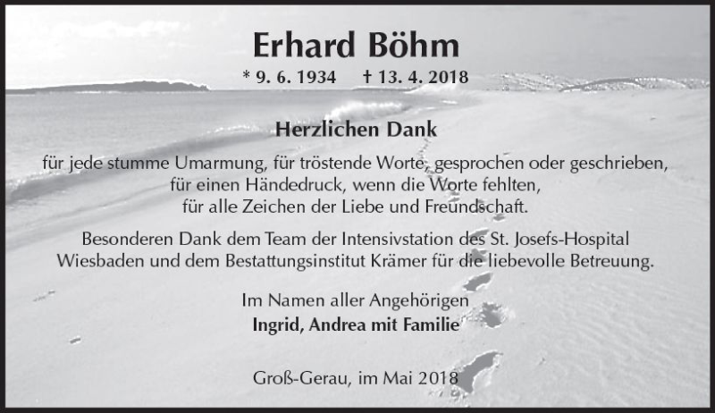  Traueranzeige für Erhard Böhm vom 05.05.2018 aus Trauerportal Rhein Main Presse