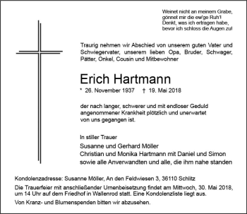 Traueranzeige von Erich Hartmann von VRM Trauer