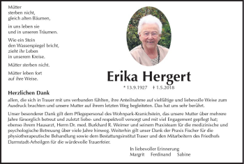 Traueranzeige von Erika Hergert von Trauerportal Rhein Main Presse