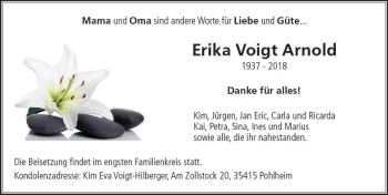 Traueranzeige von Erika Voigt Arnold von  Gießener Anzeiger