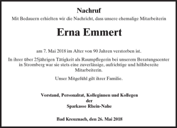 Traueranzeige von Erna Emmert von Trauerportal Rhein Main Presse